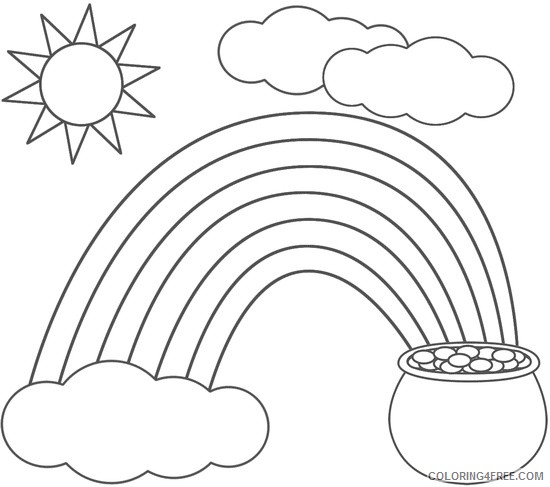 rainbow and pot of gold coloring pages with sun and clouds Coloring4free