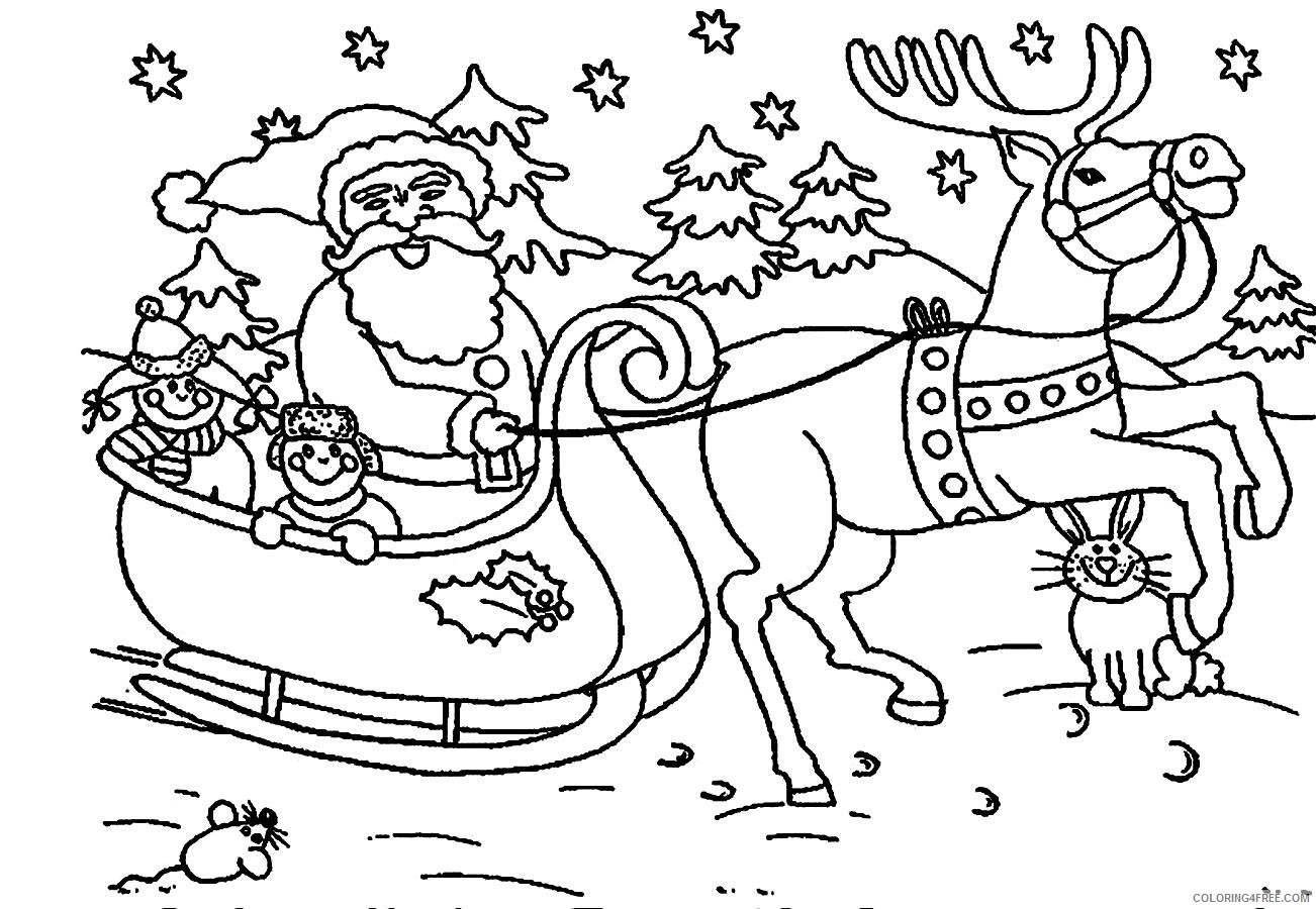 santa claus coloring pages christmas sleigh reindeer Coloring4free