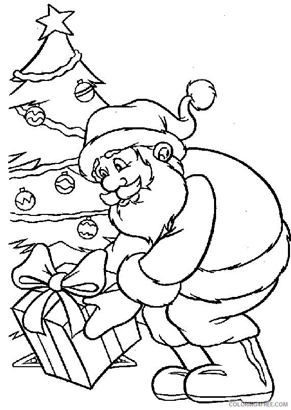 santa claus coloring pages christmas tree and gift Coloring4free