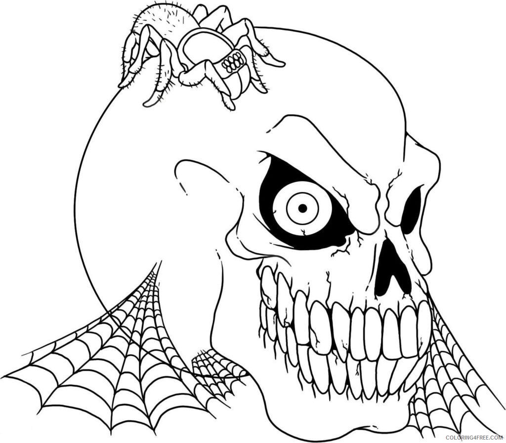 scary coloring pages skull and spider Coloring4free