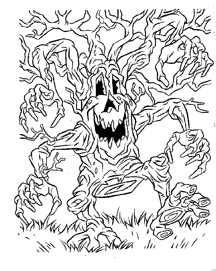 scary coloring pages tree monster Coloring4free