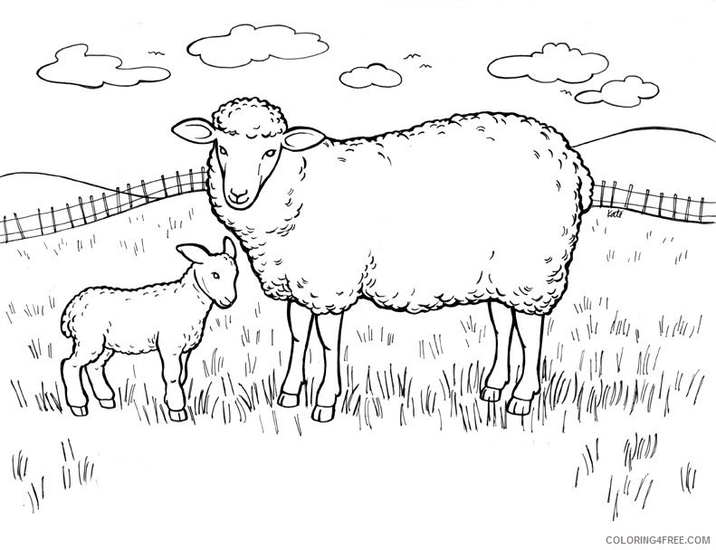 sheep coloring pages in field Coloring4free