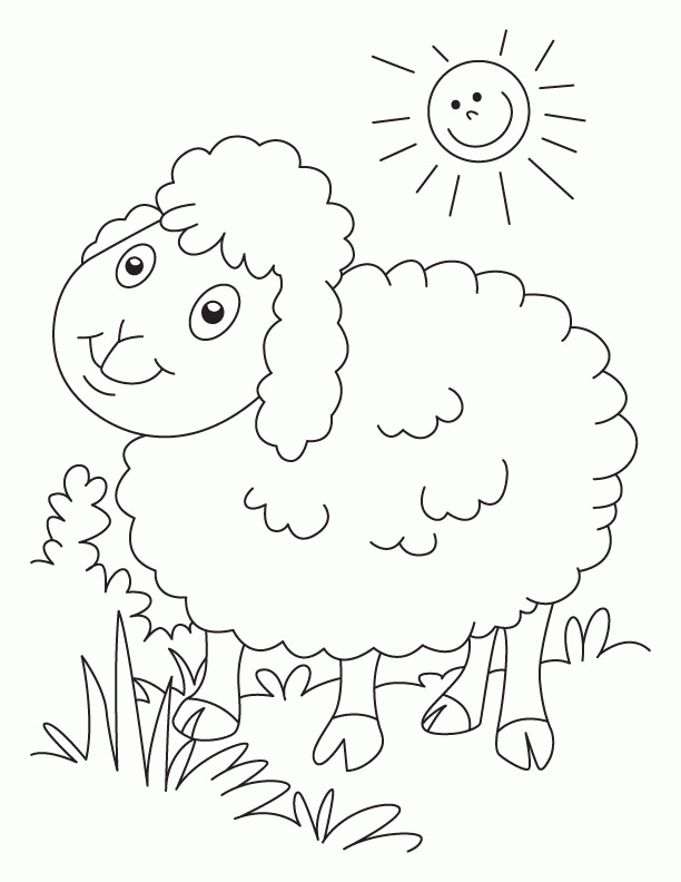 sheep coloring pages with grass and sun Coloring4free