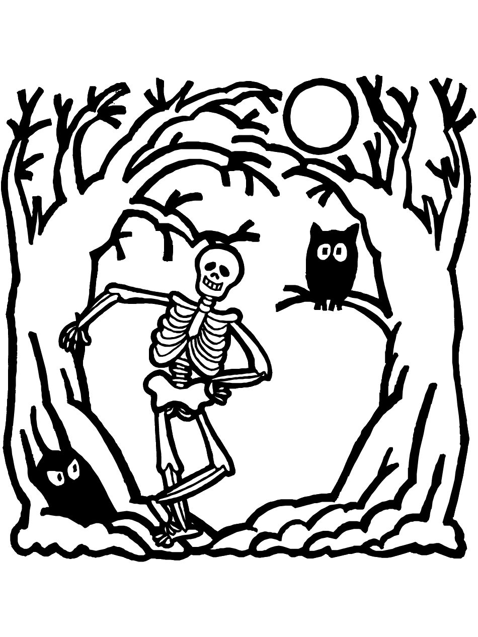 skeleton coloring pages and owl at night Coloring4free