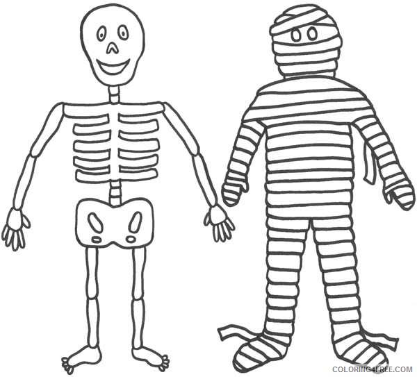 skeleton coloring pages with mummy Coloring4free