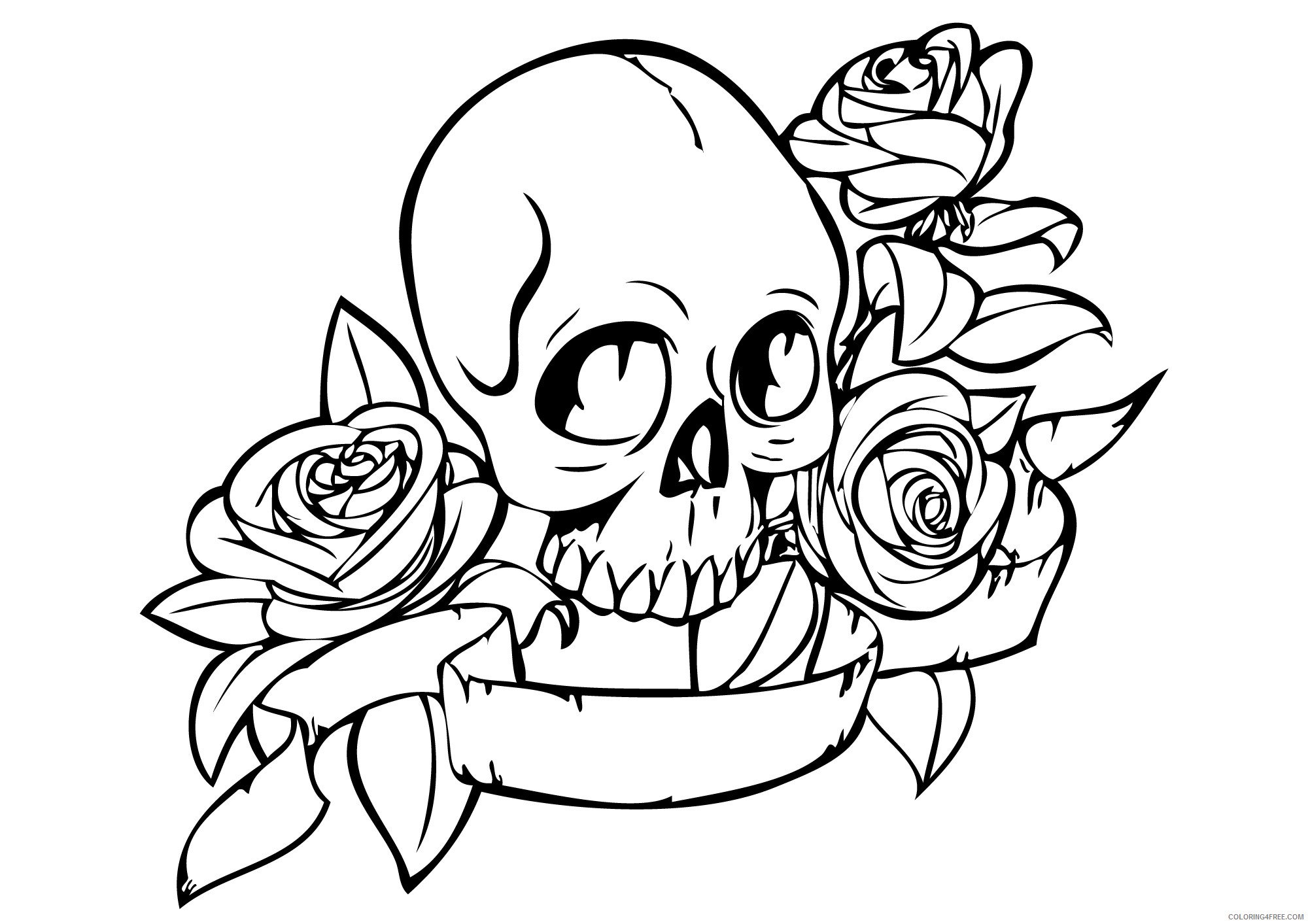 skull coloring pages and roses Coloring4free