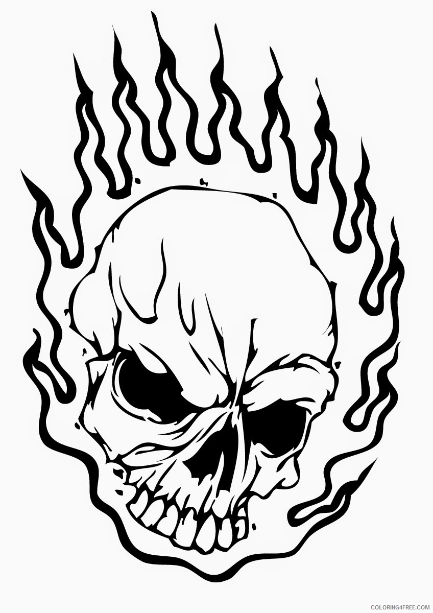 skull coloring pages on fire Coloring4free