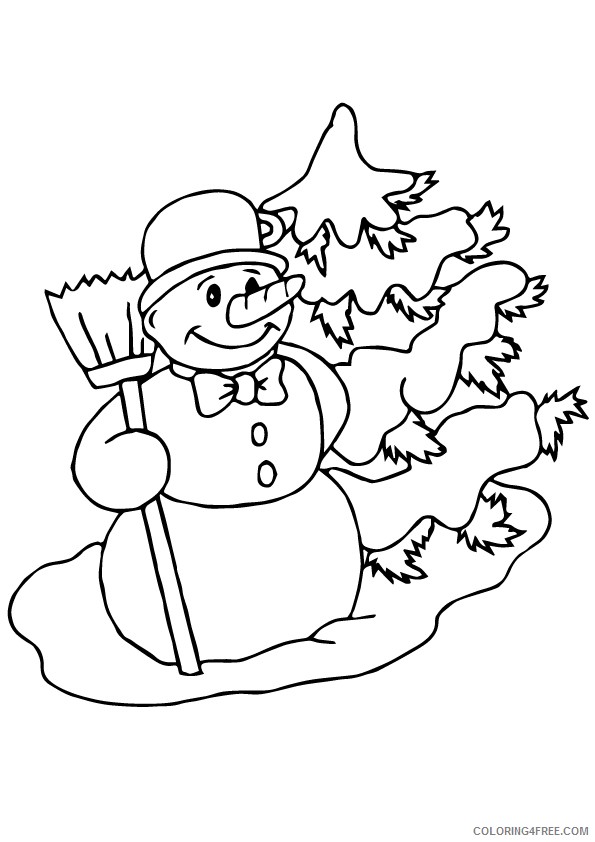 snowman coloring pages snowy pine tree Coloring4free