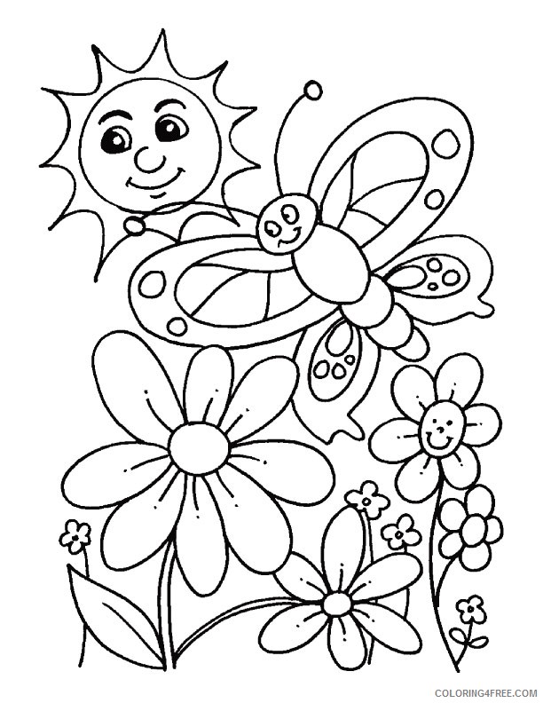 spring coloring pages butterfly flower sun Coloring4free