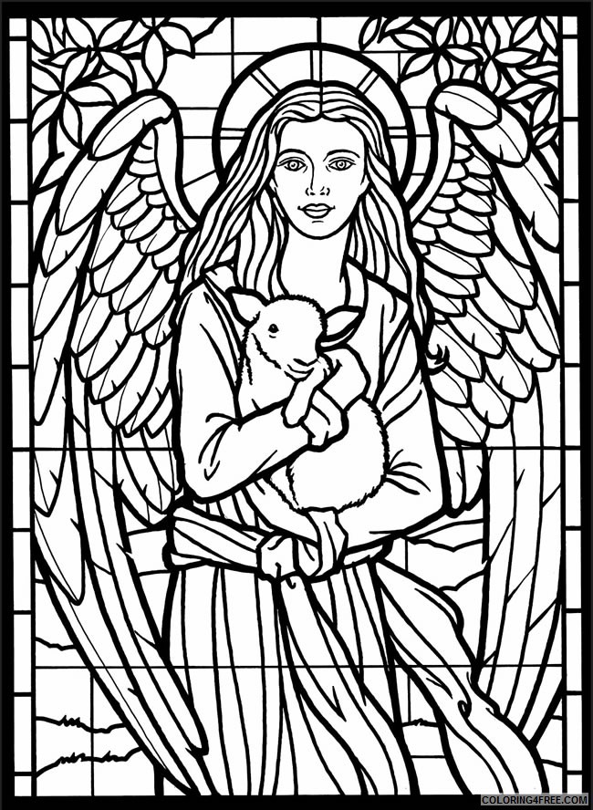 stained glass coloring pages angel and sheep Coloring4free