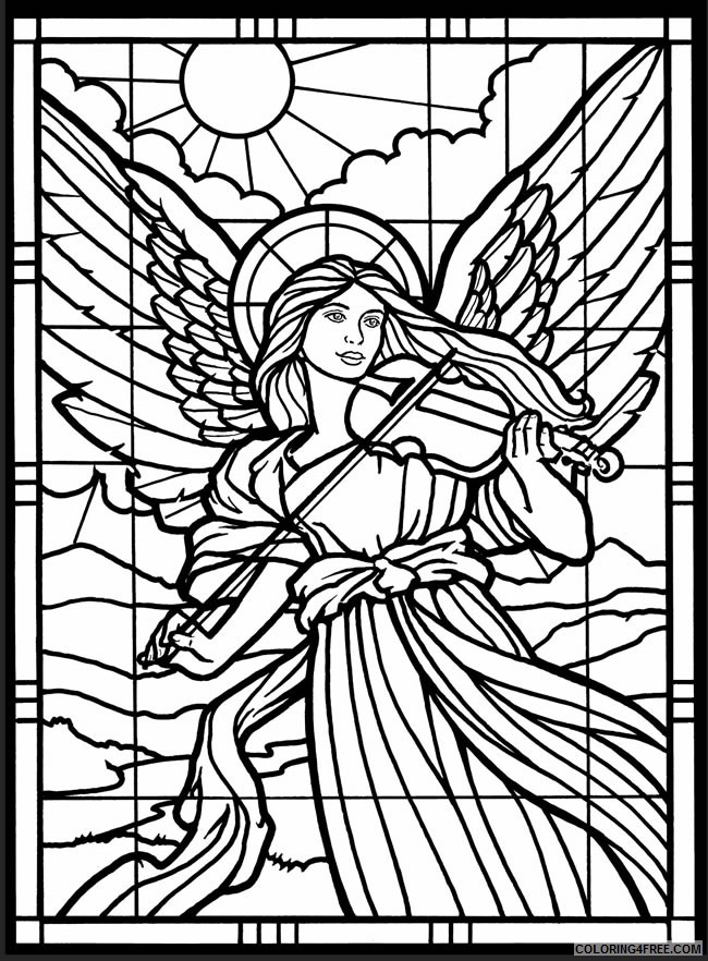 stained glass coloring pages angel playing violin Coloring4free