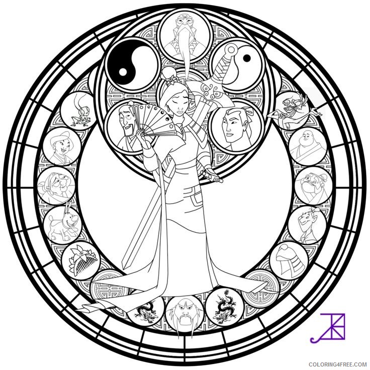 stained glass coloring pages disney mulan Coloring4free