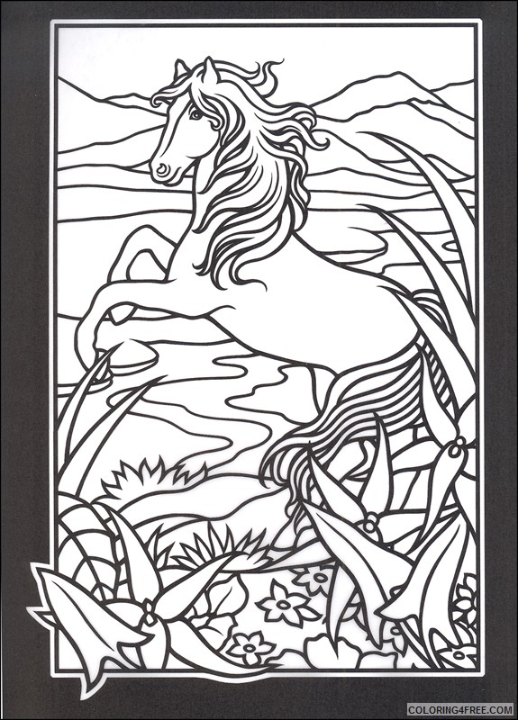 stained glass coloring pages horse in nature Coloring4free