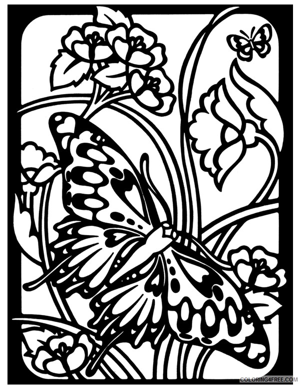 stained glass coloring pages of butterfly and flower Coloring4free