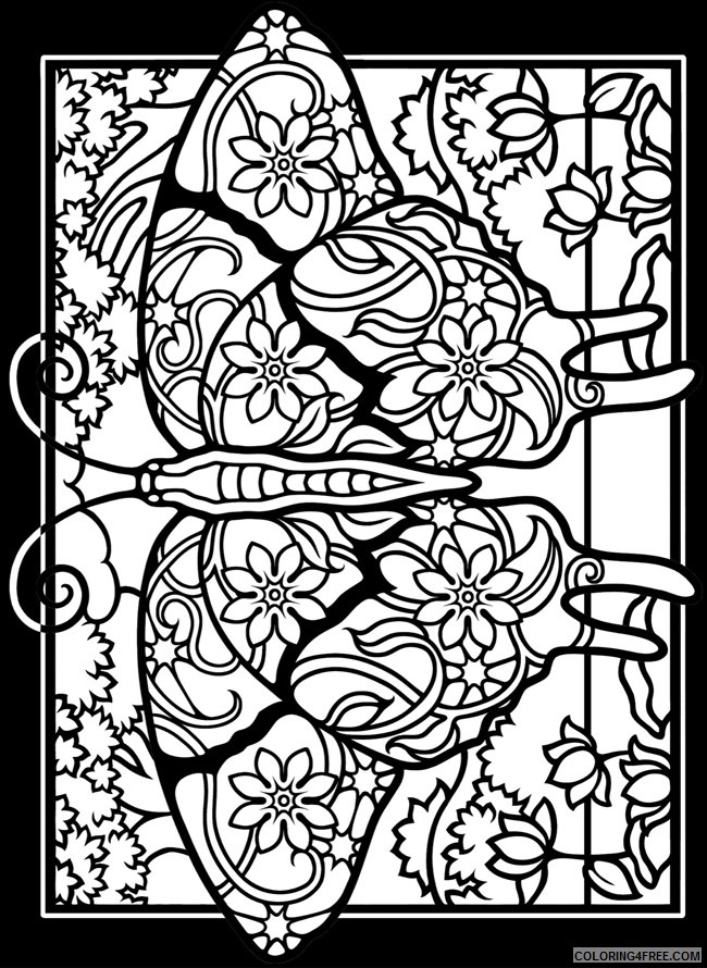 stained glass coloring pages of butterfly for adults Coloring4free