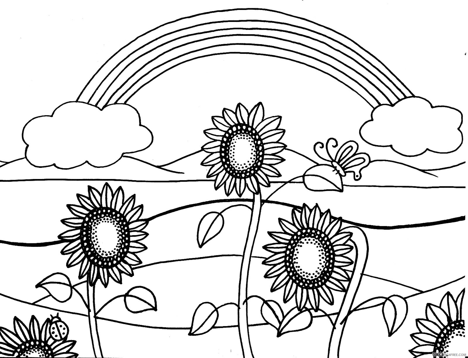 sunflower coloring pages with rainbow Coloring4free