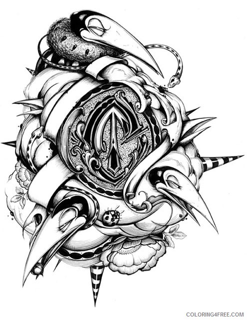 tattoo coloring pages abstract 3d Coloring4free