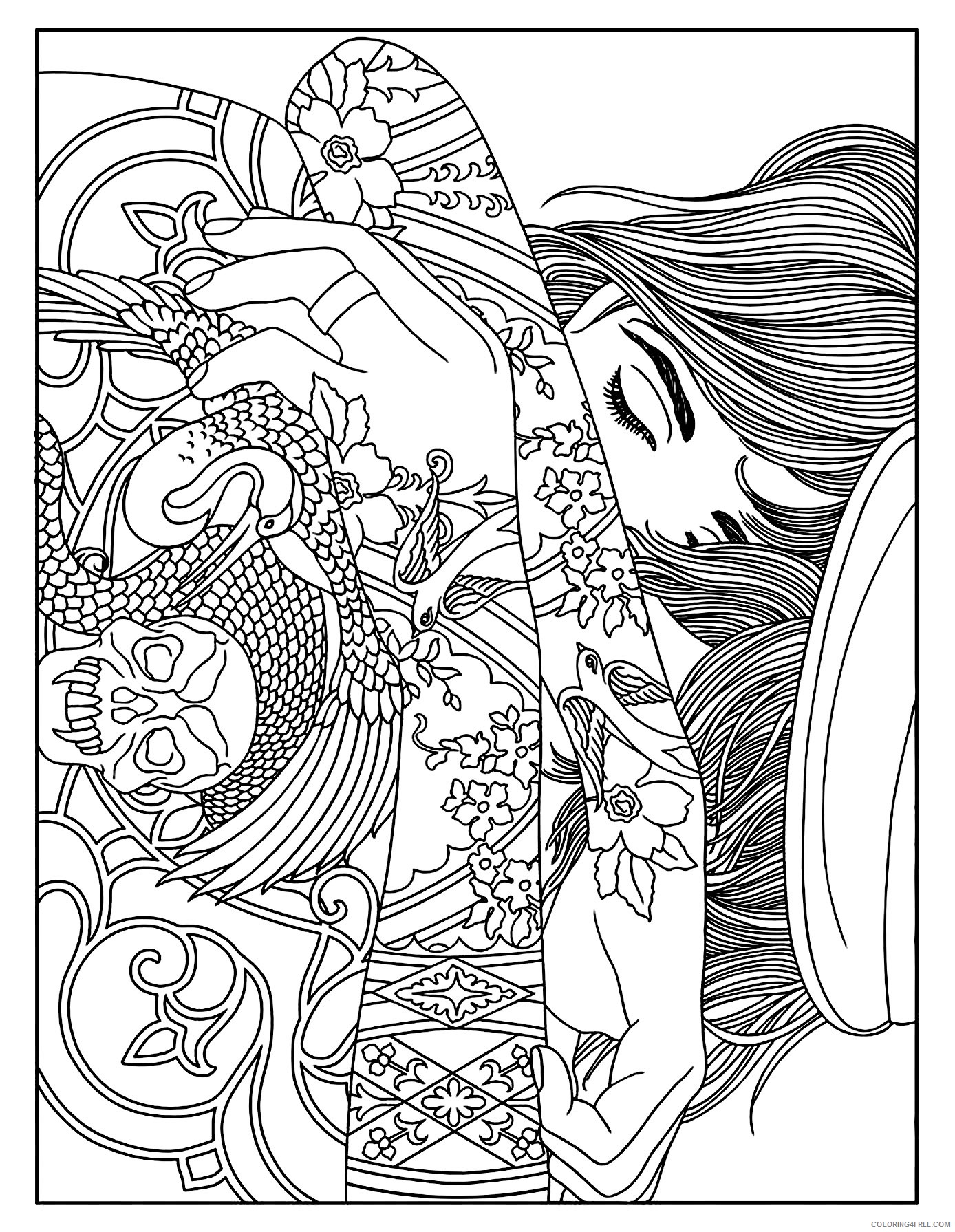 tattoo coloring pages anime girl tattoo Coloring4free