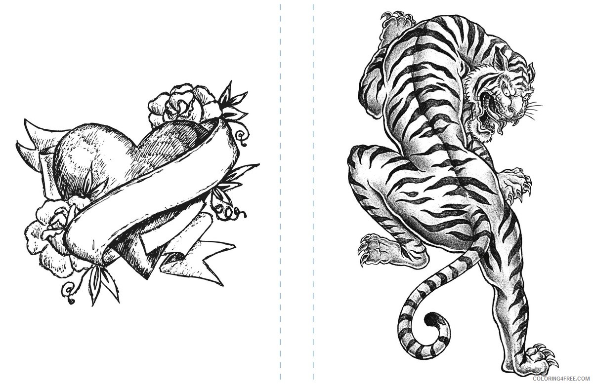 tattoo coloring pages heart and tiger Coloring4free