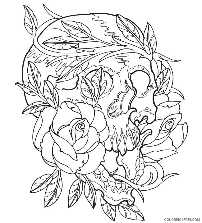tattoo coloring pages skull and rose Coloring4free