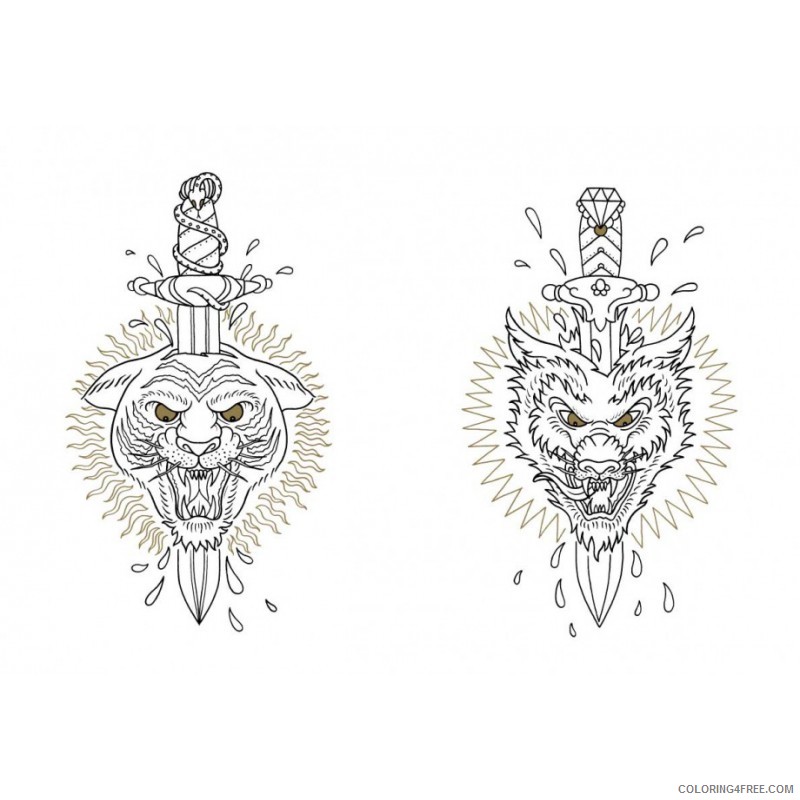tattoo coloring pages tiger and dragon head Coloring4free