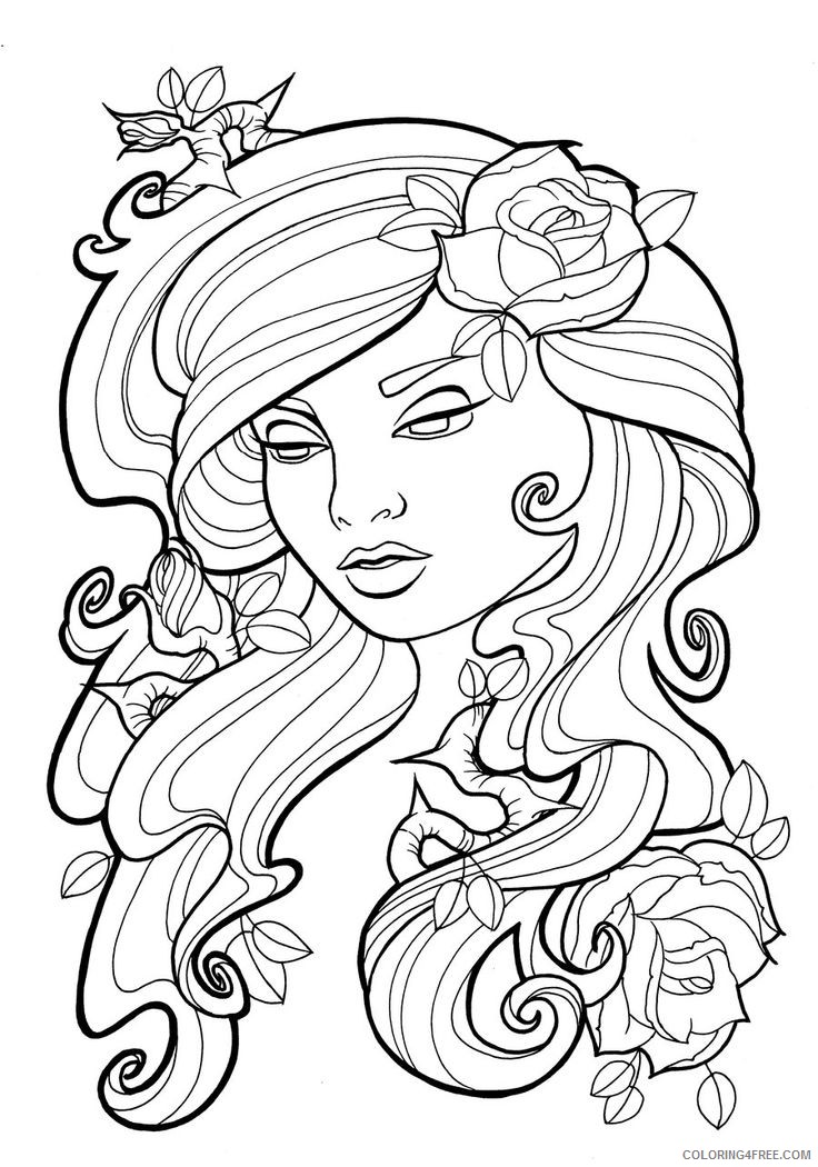 tattoo coloring pages women face Coloring4free