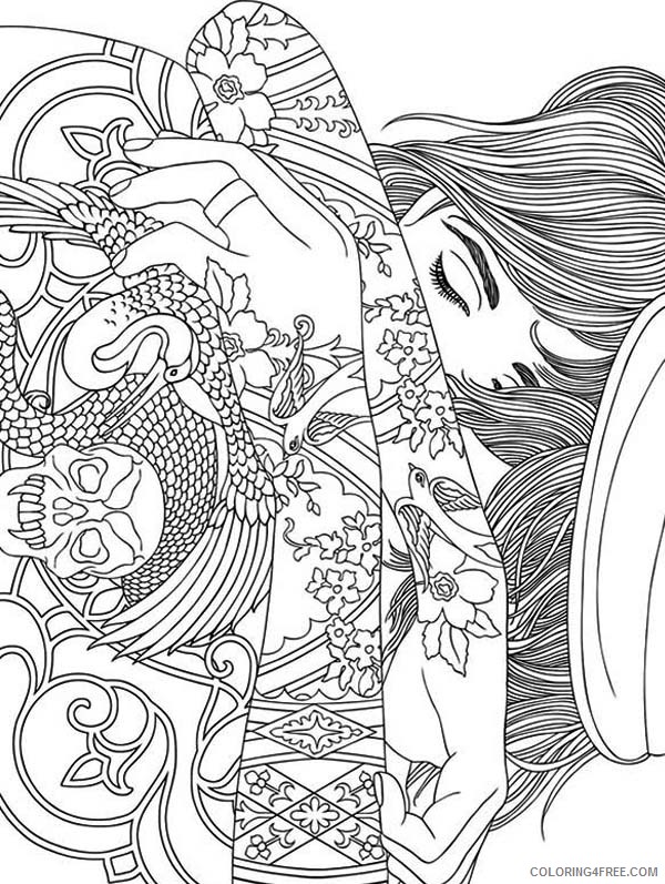 trippy coloring pages girl with tattoo Coloring4free