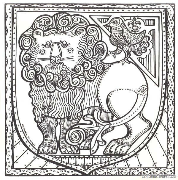 trippy coloring pages lion and bird Coloring4free