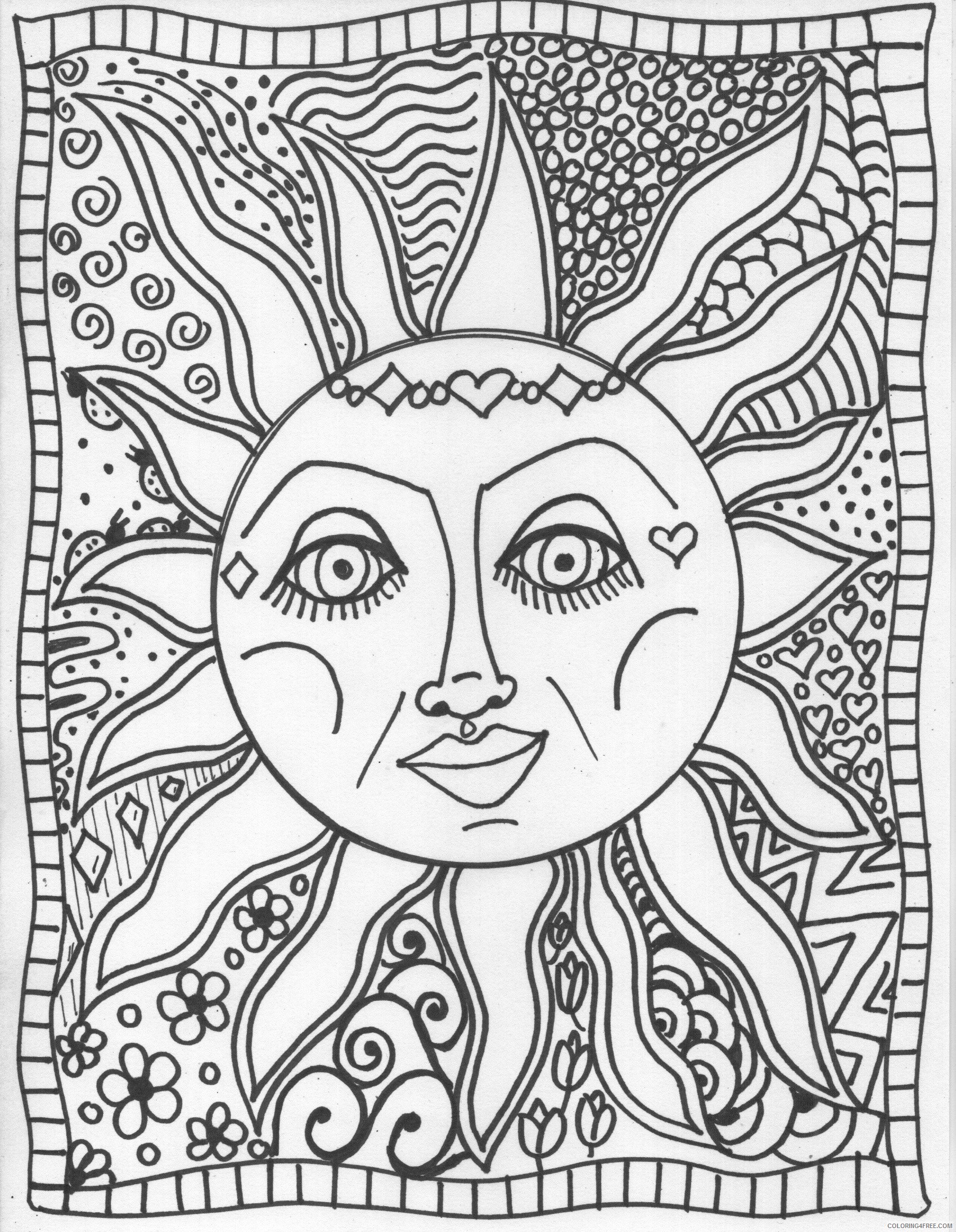 trippy coloring pages sun Coloring4free