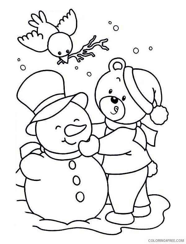 winter coloring pages teddy bear snowman Coloring4free