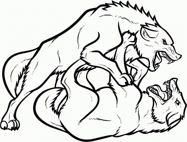wolf coloring pages two wolves fighting Coloring4free