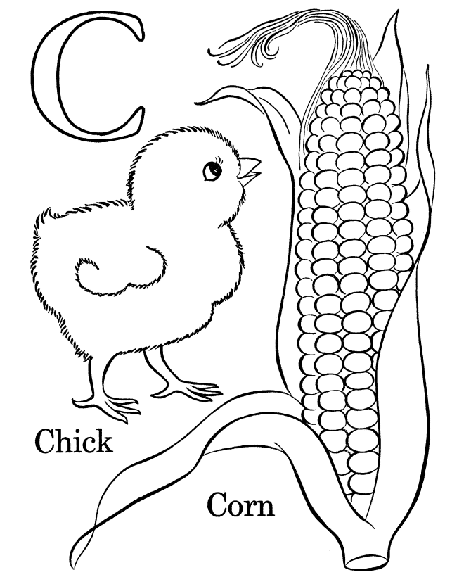 abc coloring pages c for chick and corn Coloring4free