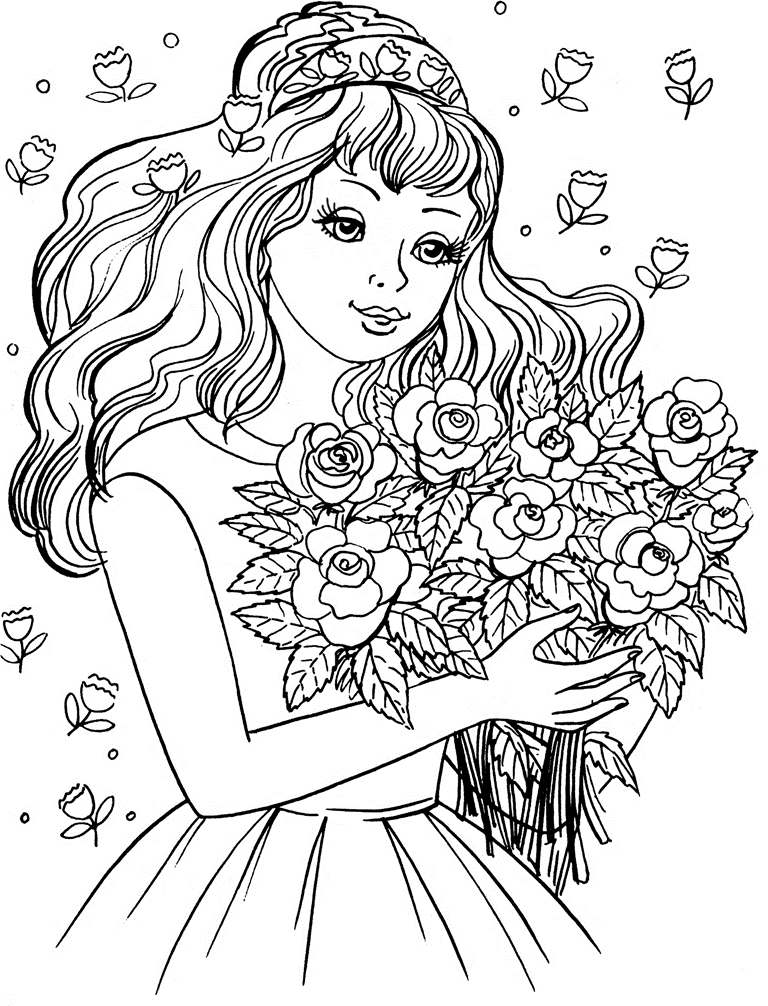 adult coloring pages girl and flower Coloring4free