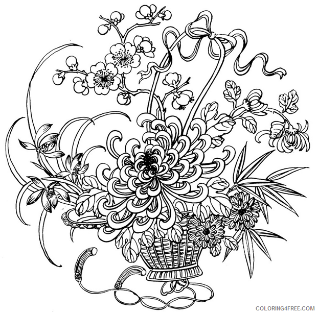 advanced coloring pages flowers in basket Coloring4free