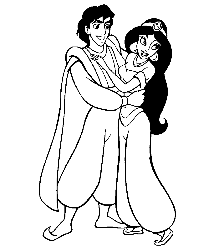 aladdin coloring pages princess jasmine and aladdin Coloring4free