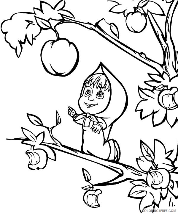 apple coloring pages masha pick apple Coloring4free