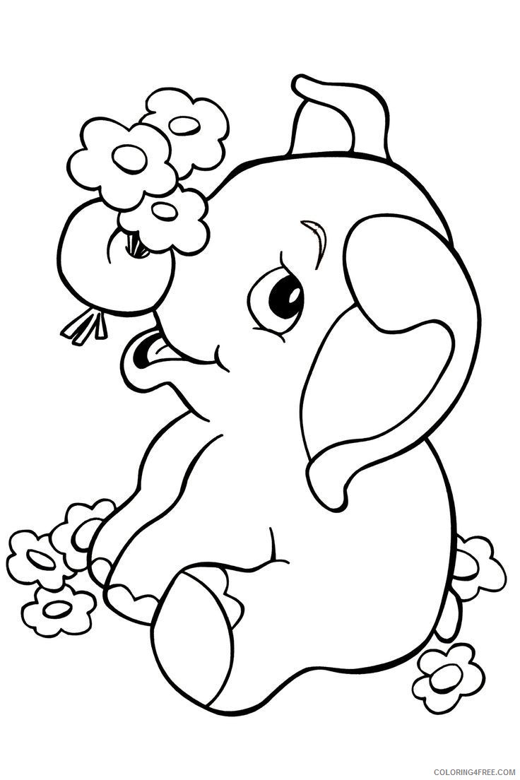 baby elephant coloring pages playing flowers Coloring4free