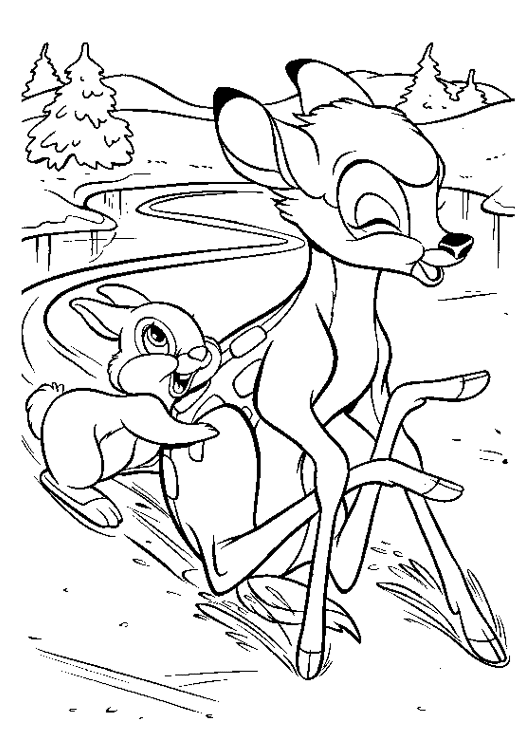 bambi coloring pages playing with thumper Coloring4free