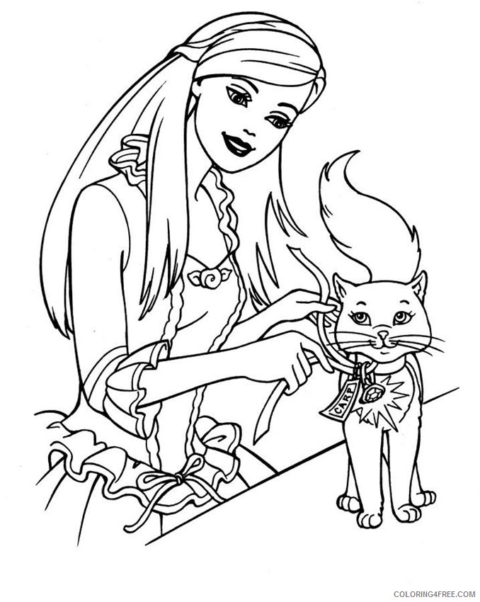 barbie coloring pages and her cat Coloring4free