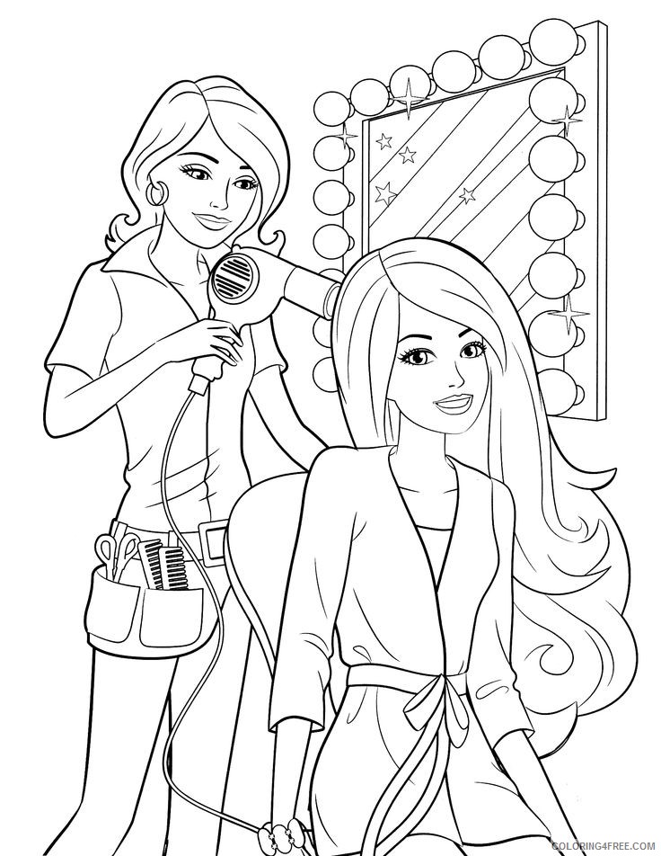 barbie coloring pages and her hair stylist Coloring4free