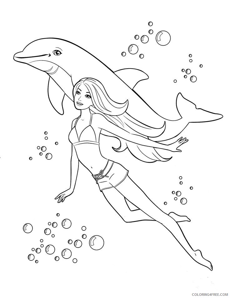 barbie coloring pages swimming with dolphin Coloring4free