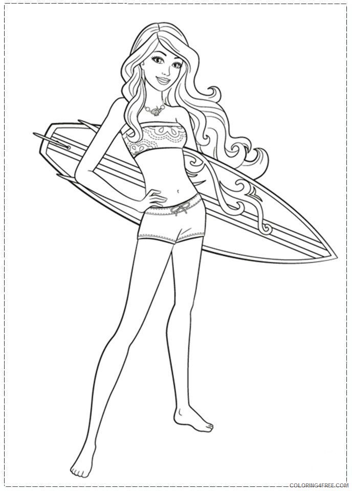 barbie coloring pages with surfboard Coloring4free