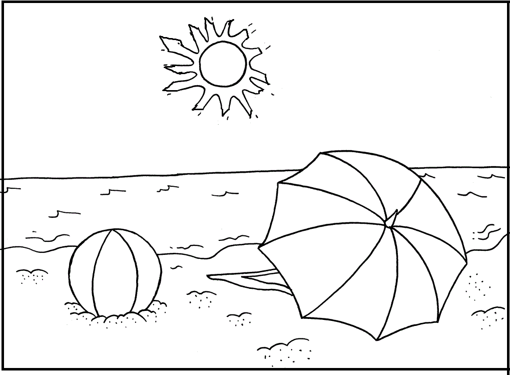 beach coloring pages ball umbrella Coloring4free