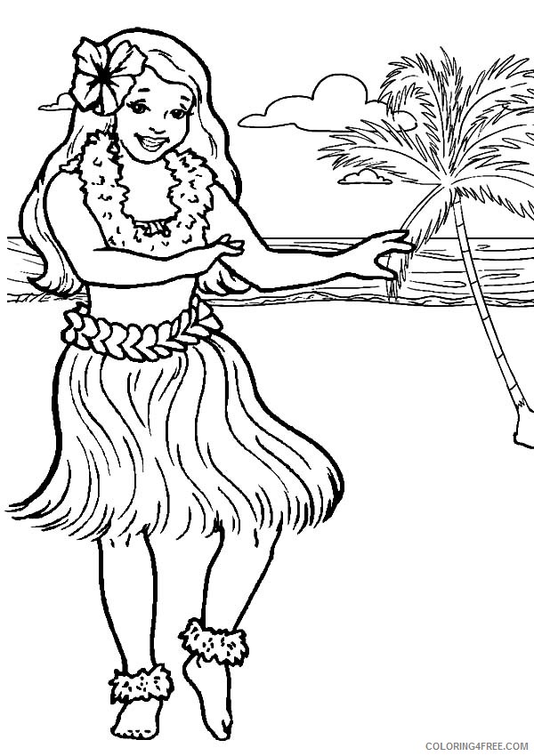 beach coloring pages hawaii girl dancing Coloring4free