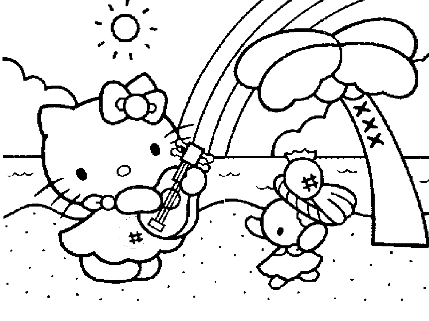 beach coloring pages hello kitty Coloring4free