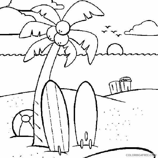 beach coloring pages surfboard sunset Coloring4free