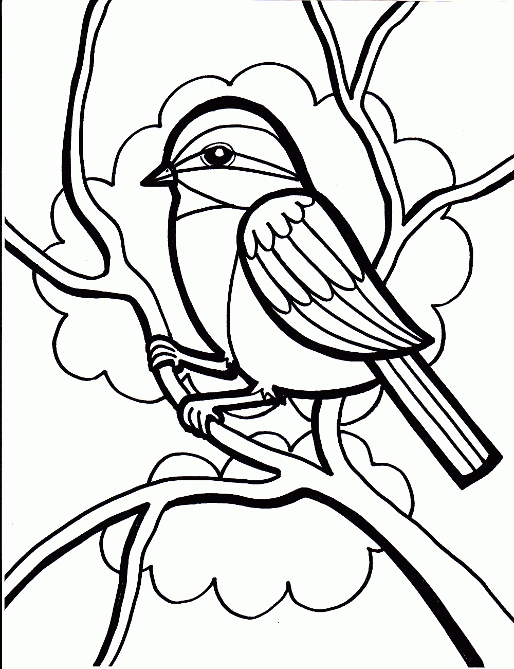 bird coloring pages perched on tree Coloring4free