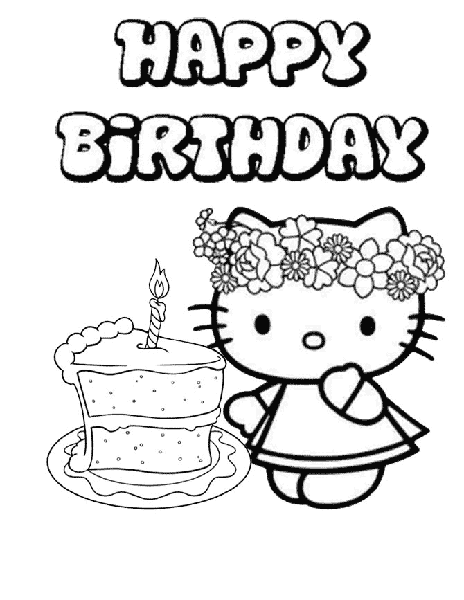 birthday cake coloring pages hello kitty Coloring4free