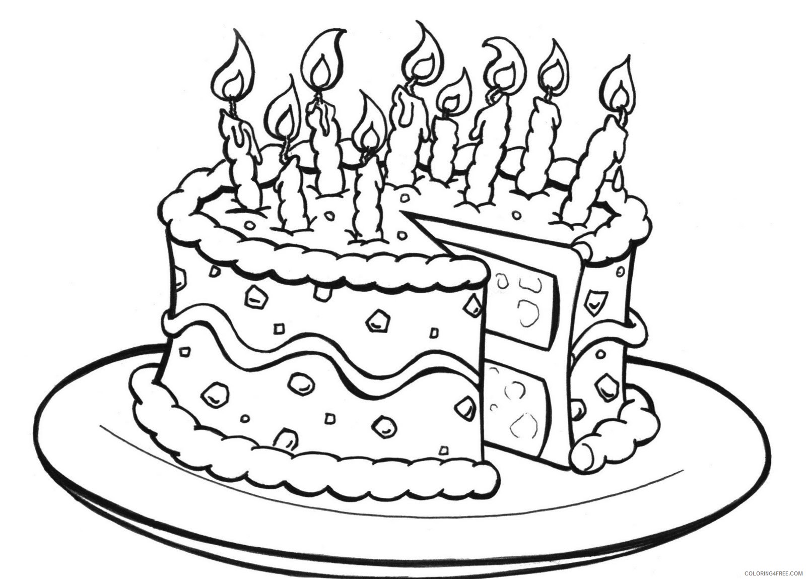 birthday cake coloring pages on plate Coloring4free
