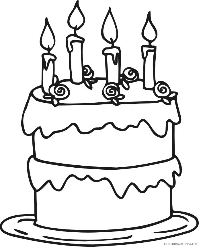 birthday cake coloring pages with four candles Coloring4free